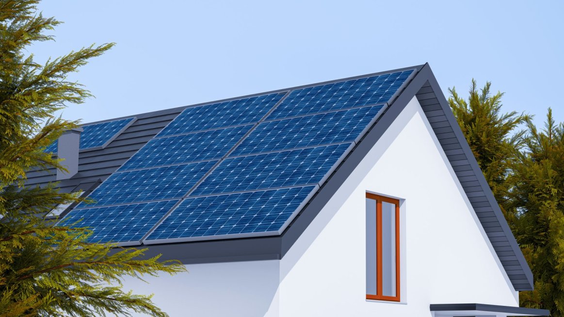 Residential solar panel installation on home. 