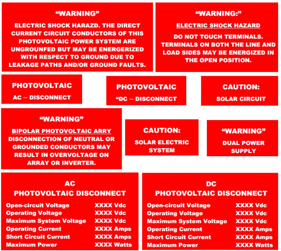 Solar PV System Labels and Signs