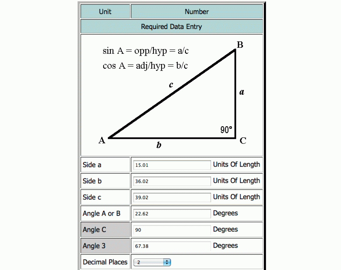 Angle and side calculation