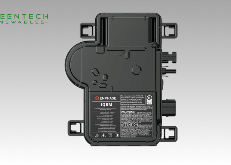 Enphase inverter with a Greentech Renewables logo in the top left corner