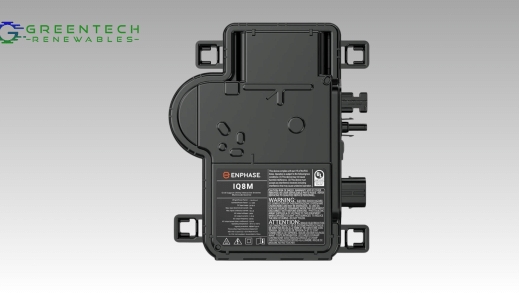 Enphase inverter with a Greentech Renewables logo in the top left corner