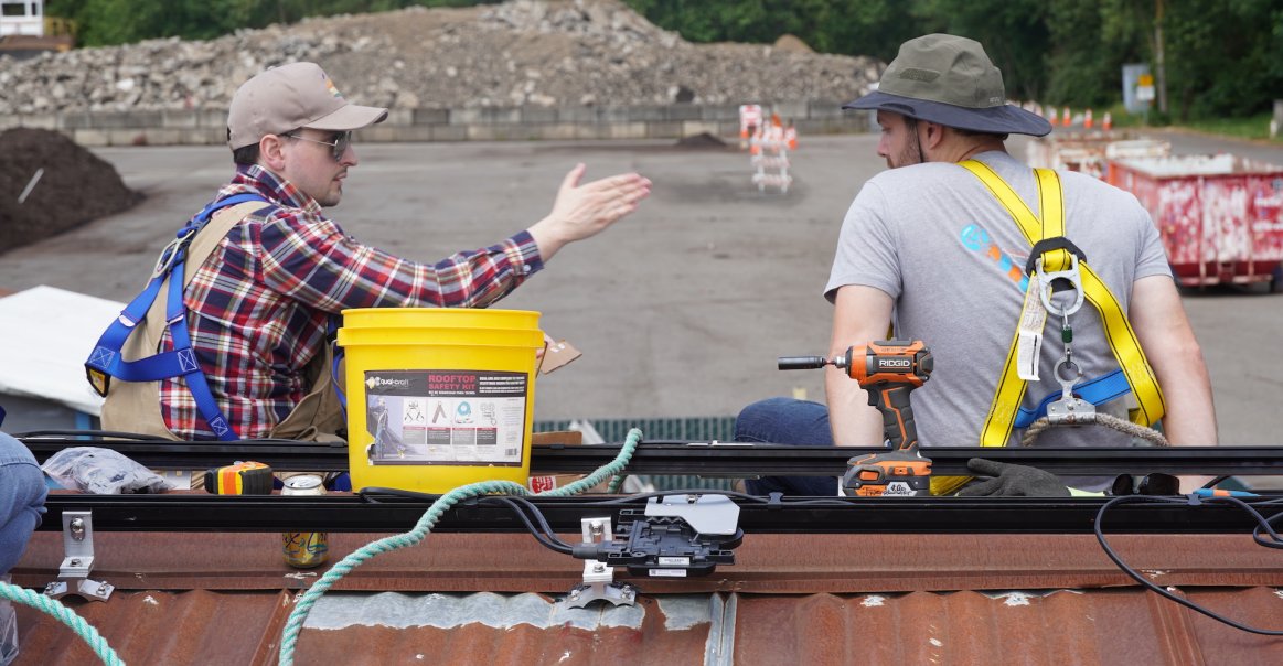 Solar Volunteers on Roof