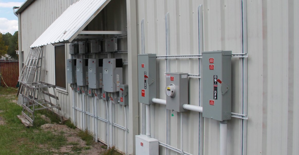 View of inverters in full commercial installation project.