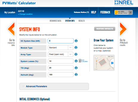 System Info PVWatts